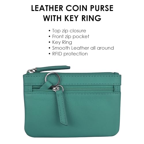 Image of ili New York Leather Mini Compact Coin Purse - Aqua