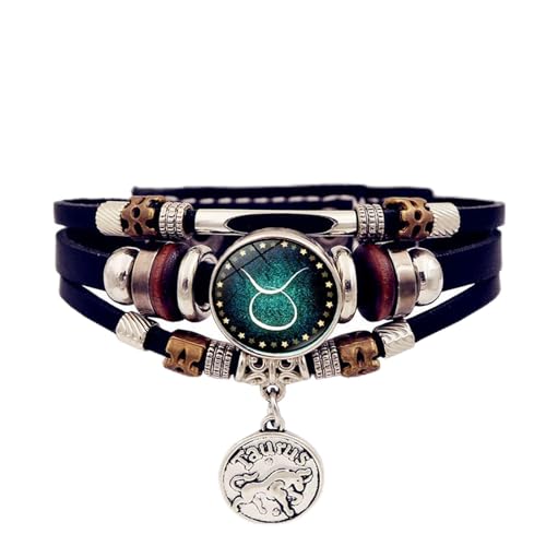 12 Constellations Multilayered Handchain Zodiacs Artificial Leather Unisex Accessory for Daily Wear Glowing Zodiacs Accessory