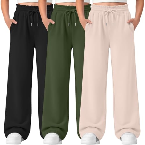 LessonZoo 3 Pack Girls Wide Leg Sweatpants Ruffled Baggy Pant 11-12Y 3Color by LessonZoo - Used condition - US$32.83