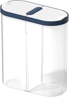 Plastic Grain Container, 2 Compartments Clear Cereal Container Storage for Flour, Sugar, Baking Supply (White)