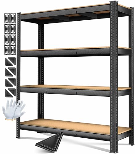 MASKO® Schwerlastregal Lagerregal Kellerregal 160x160x60cm, 1200kg belastbar 4 verstellbare Ablagen, MDF-Platten Regal aus Metall, Steckregal, Werkstattregal Stahlgestell Garage Werkbank Schwarz