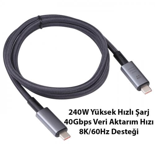 Coofbe 1MT USB 4.0 240W Thunderbolt Type-C to Type-C Şarj, Data ve 8K 60Hz Görüntü Aktarım Kablosu
