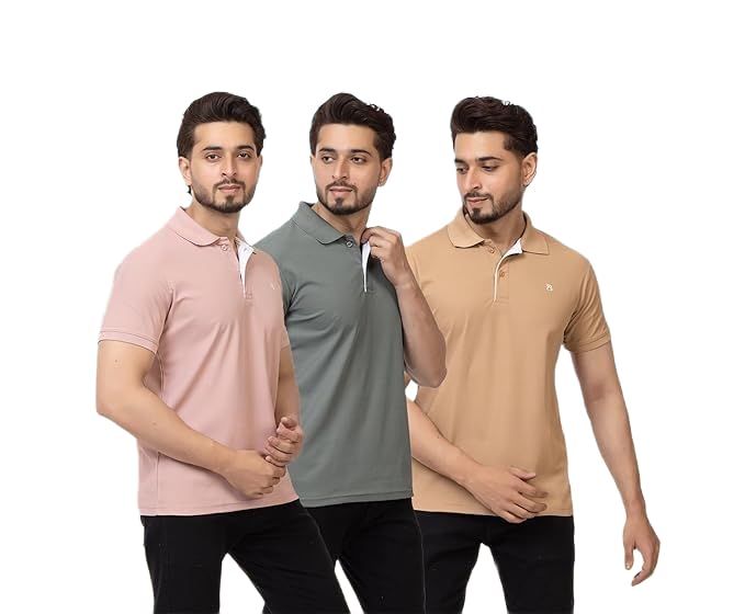 Image of Regular Fit Half Sleeve Soft and Comfortable Solid Polo T-Shirt for Mens (Pack of 3)