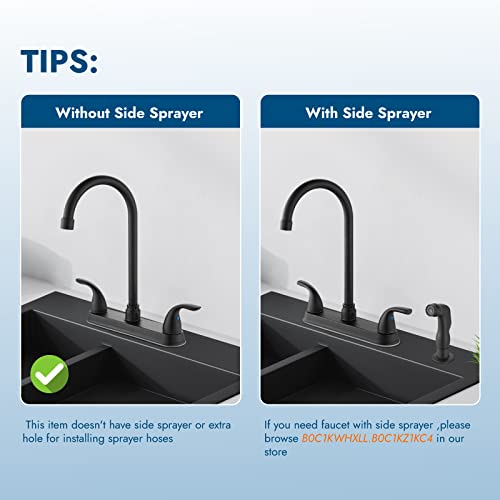 Cinwiny Kitchen Sink Faucet,Matte Black 2-Handle Kitchen Faucet High Arc 360° Rotating Spout 8 Inch Centerset Kitchen Sink Faucet With Supply Lines For 3 Holes Kitchen Sink #TOP2