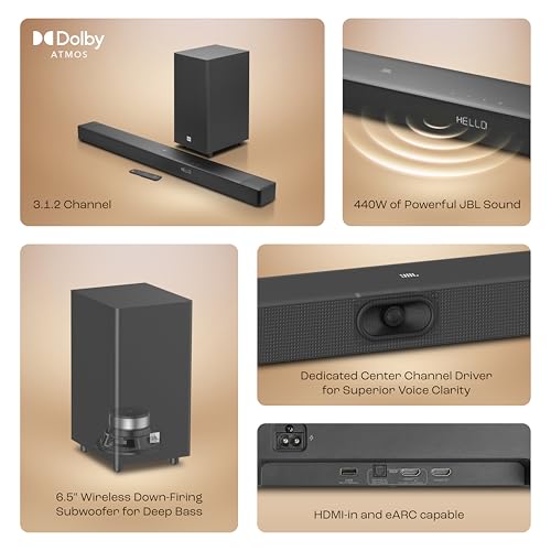 Image of JBL Cinema SB595 5.1 (3.1.2) Channel Soundbar with True Dolby Atmos, Wireless Subwoofer, HDMI eARC, Bluetooth Streaming, Centre Channel for Clear Dialogue, 440W