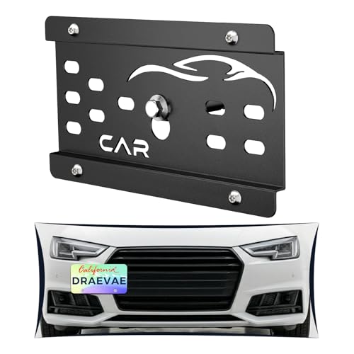 Draevae License Plate Holder Compatible with Audi A4 (B9-8W) 2017-2024-A6 2015-2018, A5-S5 (B9-8F) 2018-2024, No Drill Front License Plate Bracket, Tow Hook Durable Tag Frame for License Plate