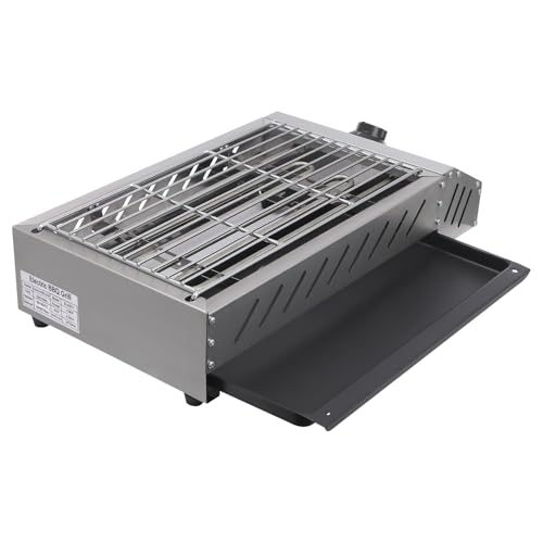 Barbacoa eléctrica de mesa, 2500 W, barbacoa portátil, temperatura ajustable 50-300 °C, calienta alimentos rápidamente, para interior y exterior, camping, plata, 54,2 x 28 x 12 cm
