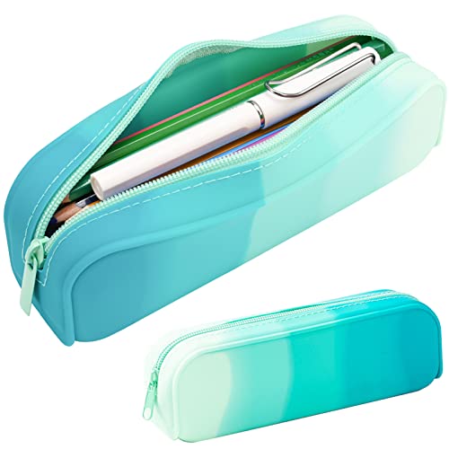 minimaliving Pencil Case,Colorful Silicone Waterproof Pencil Pouch Aesthetic Lightweight&Portable Pen Bag Stylish Small Office Supplies for Adults,Women and Men(Green)