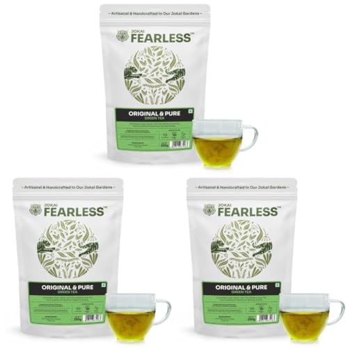 Image of Fearless Green Tea Original & Pure | 250g | Natural Loose Leaves | Non Bitter Assam Tea | Silver Tips | Exported Worldwide, Now In India | Single Estate Jokai | Makes 150+ cups (Pack of 3)