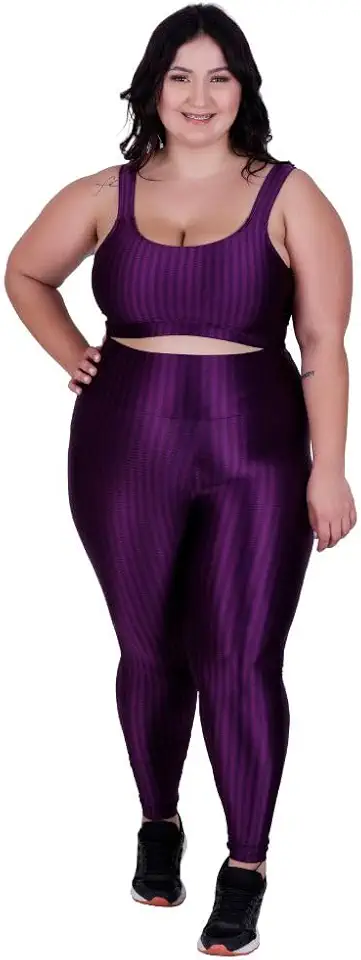Conjunto Fitness Plus Size Cós Alto Top de Academia e Calça Cintura Alta Barbara