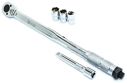 1/2" inch Drive Torque Wrench Locking Click 18" Length with 1/2" Extension Bar 125 mm Length & Three 1/2 in Drive Sockets 21 mm 19 mm 17 mm contained in Hard Shell Plastic Storage Unit Case by Bastex