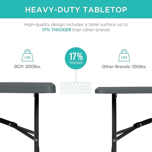 Image of Best Choice Products 6ft Plastic Folding Table, Indoor Outdoor Heavy Duty Portable w /Handle, Lock for Picnic, Party, Camping - Dark Gray