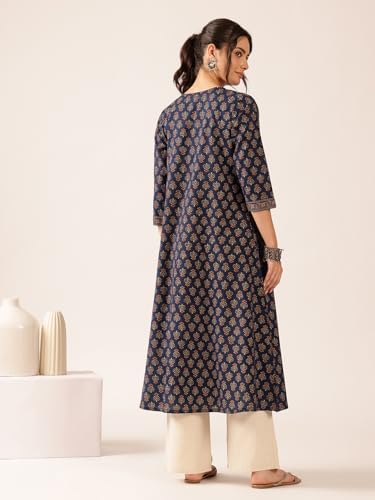 Image of Vbuyz Women's Floral Print A-Line Cotton Stitched Kurta