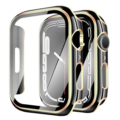 YUGYUG �Ή� �A�b�v���E�H�b�` �J�o�[ 46mm Apple Watch 11/10 �P�[�X ���b�L���H �K���X�t�B���� ��̌^ ���{���Ɏq�� �����x�^�b�` �L�Y�h�~ PC�f�� �S�ʕی� ��d�\�� ���ϋv �����ߗ� ������?(����̃u���b�N+�S�[���h