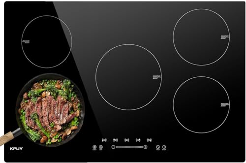 KPUY Induction Cooktop 30 Inch with 5 Burner, Electric Burner 220-240V, 7400W Electric cooktop with 9 Power Levels, Child Safety Lock & Timer, 30'' Induction Cooktop Hard Wire(No Plug)