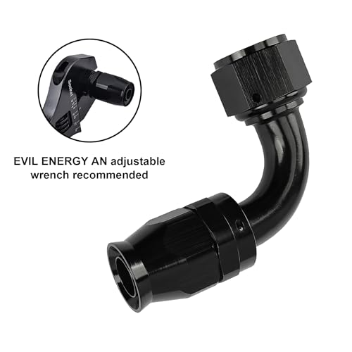 Manguera 12AN PTFE codo 90 grados EVIL ENERGY con conector negro de rosca automotriz, 2 piezas 7