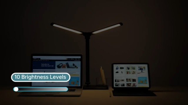 rigors LED Desk Lamp for Home Office - Desk Lamp with Dual Swing Arm and USB Charging Port, Eye Caring Foldable 5 Color Modes 10 Brightness Levels Dimmable Desk Lamp for Dorm
