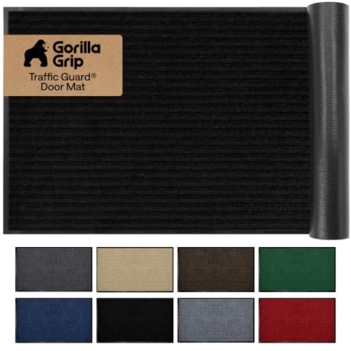 GORILLA GRIP Waterproof Traffic Guard Door Mat, Heavy Duty Entryway Mats, Strong Backing Commercial Utility Rugs for Office Hallway, Garage Floor and Home, Low Profile Carpet Runner, 29x17, Black