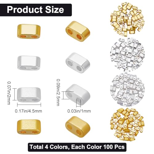 CREATCABIN 400Pcs 2 Hole Half Tila Beads 24K Gold Plated Seed Beads Bulk Silver Rectangle Metallic Flat Mini Opaque Electroplated Hematite for Craft Bracelet Necklace Earring Jewelry Making 2mm - Image 2