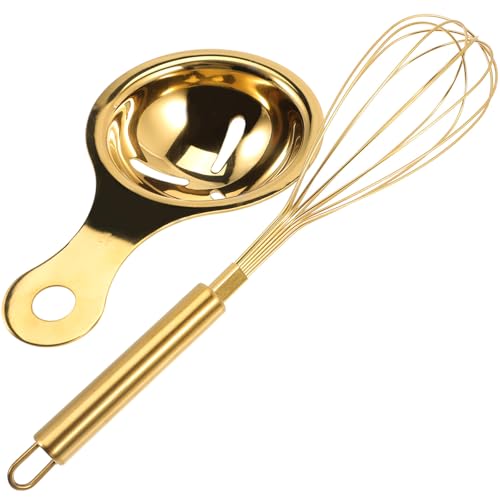 DONFAMDS Batidor de Huevos de Acero Inoxidable Dorado Rosa 2 Piezas Separador de Claras y Yemas, Práctico Utensilio de Cocina Ligero y Antideslizante para Mezclar y Hornear en Hogar