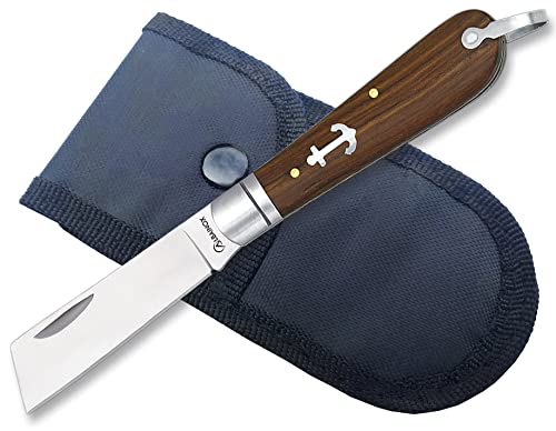 Tiendas LGP - Albainox, Navaja Marinera, Punta Cortada, Plegable, Mango: Madera Prensada, Acero INOX. Hoja 7 cm. Con Funda, 18191