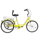 24 inch Adult Tricycles 7 Speed, Adult Trikes 3 Wheel Bikes, Three-Wheeled Bicycles Cruise Trike...