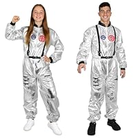 AUYAO Astronaut Kostüm Herren Silber Astronautenkostüm Erwachsene Astronautenoverall Astronauten Kostüm Overall Unisex Weltall Kostüm für Damen Raumfahrer Costume Spaceman Kostüm Outfit Halloween (L)