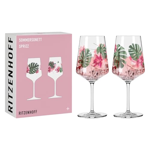RITZENHOFF 6011001 Aperitifglas 500 ml - 2er Set - Serie Sommersonett Nr. 1, 2 Stück, Blütenmotiv - Made in Germany
