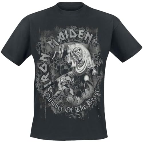 Iron Maiden Number of The Beast Grey Tone Unisex Camiseta Negro L 100% algodón Vorne Bedruckt Regular