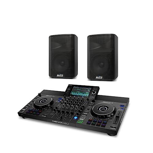 Denon DJ SC LIVE 4 y 2x Alto Professional TX308, Controlador DJ Autónomo, Mezclador 4 Canales, Streaming, WiFi, Altavoces y 2x Altavoz Autoamplificado de 350 W con Woofer de 8″ para DJ
