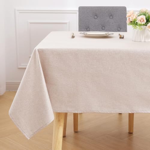 smiry Nappe rectangulaire en lin facile à nettoyer - 140 x 200 cm - Résistante à l'eau - Lavable - Pour cuisine, intérieur et extérieur - Beige smiry Nappe rectangulaire en lin facile à nettoyer - 140 x 200 cm - Résistante à l'eau - Lavable - Pour cuisine, intérieur et extérieur - Beige