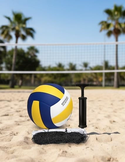 Image of Playzoo Volleyball, Match Ball, 12 Panels, Genuine Leather Pasted, Butyl Threadwounded Bladder, As Per VFI Standard, to Play on All Indoor & Outdoor Surfaces (Size - 4) (Design3)