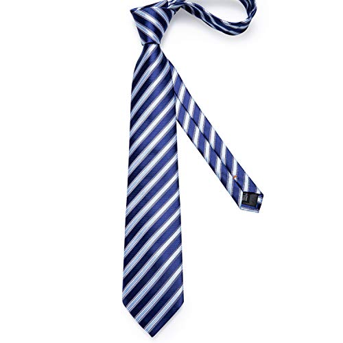 Image of DiBanGu Mens Striped Tie Silk Woven Necktie and Pocket Square Cufflinks Tie Clip Set Wedding Business Formal Gift Tie for Men