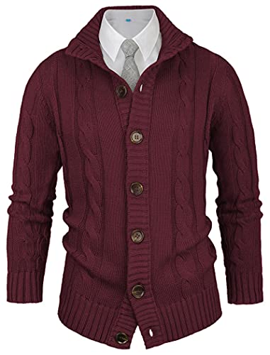 Aimeilgot - Aimeilgot Mens Fashion Casual Slim Fit Button Down Cable Knitted Stand Collar Cardigan Sweater(Wine Red,Large) - Best Deal on Amazon
