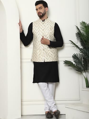 Image of Sojanya (Since 1958 Men'S Silk Blend Kurta Pyjama & Nehru Jacket Combo