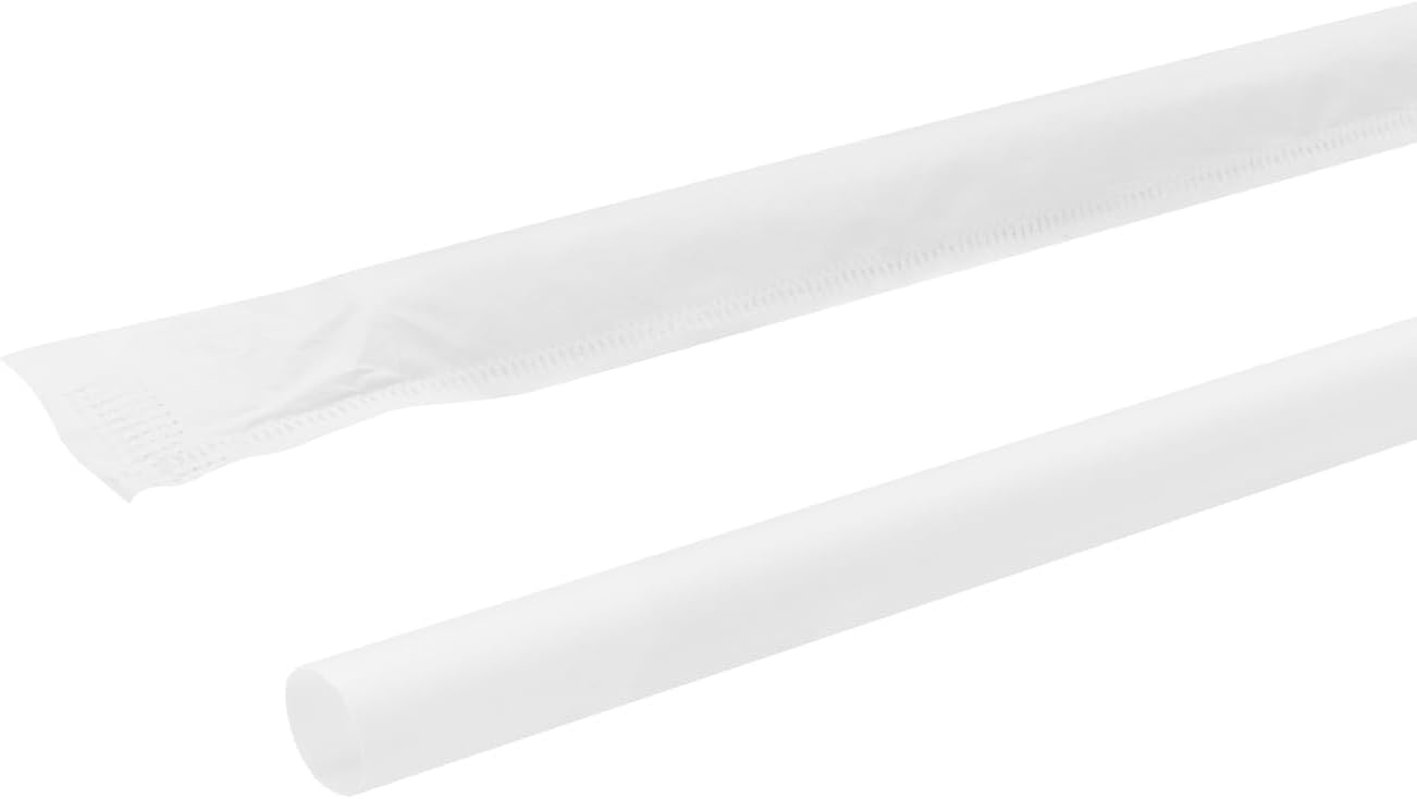 Karat Earth [2000 ct] 7.75" PLA Jumbo Smoothie Straws, Diameter 8mm Disposable Individually Wrapped Drinking Straws for Milkshake/Slushies| White, KE-C9240 (White)