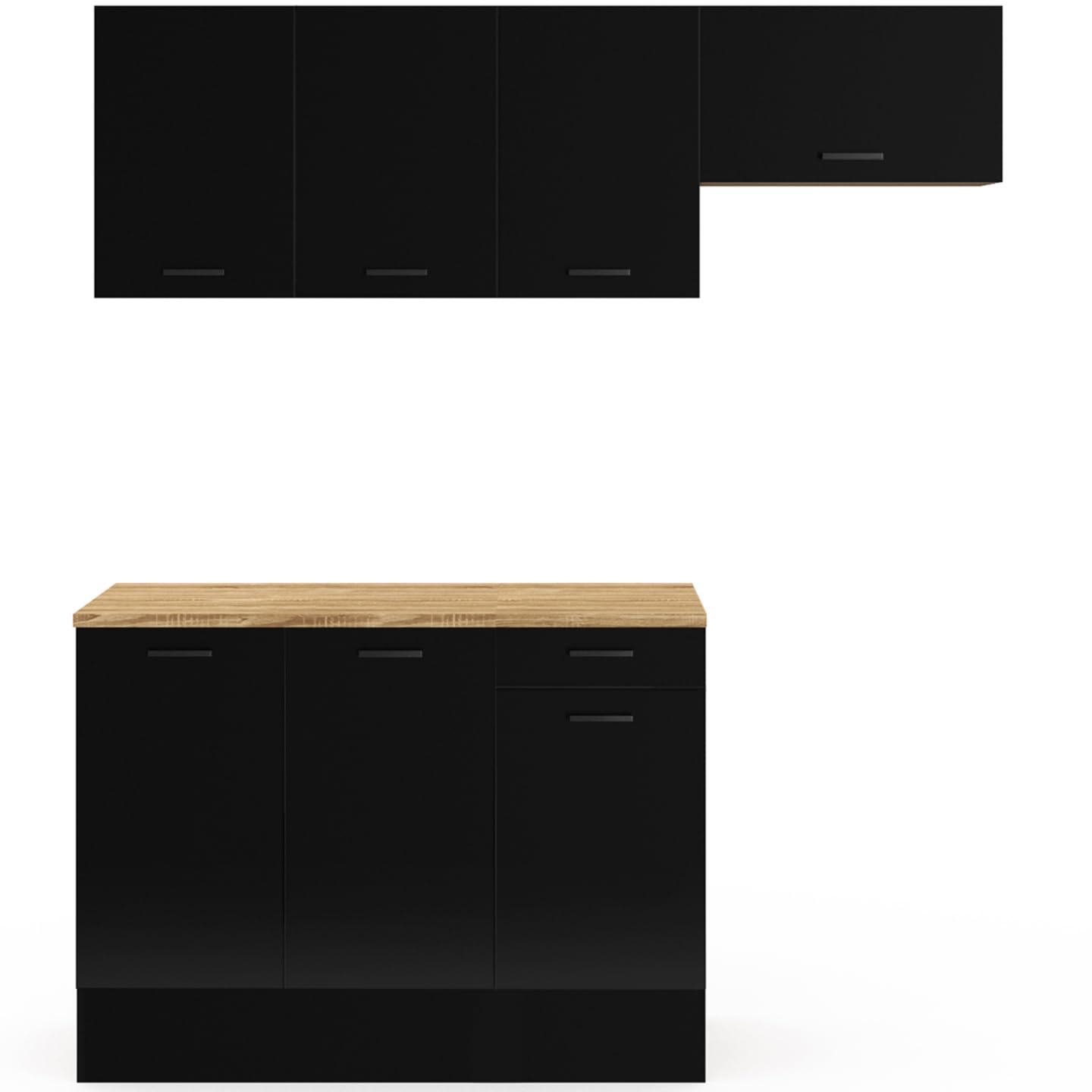 IDMarket - Cocina completa 180 cm Subtil con superficie de trabajo 5 elementos Madera y Negro