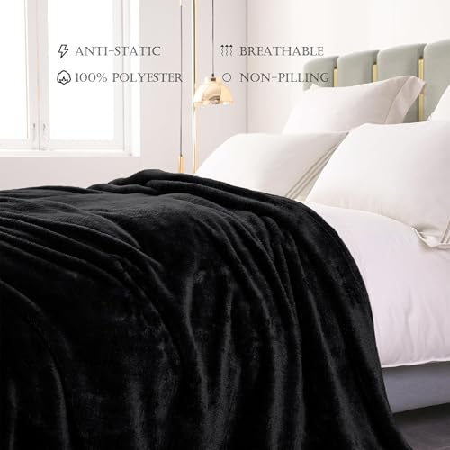 Image of Exclusivo Mezcla Plush Fuzzy Fleece Bed Blanket King Size, Super Soft, Fluffy and Warm Blankets for Couch, Bed, All Season (Black, 90x104 inches)