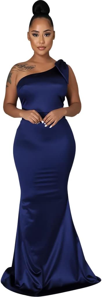 JTNFairy Women's Sexy Sleeveless One Shoulder Bodycon Dresses Classy Long Formal Cocktail Wedding Guest Dress - Image 3