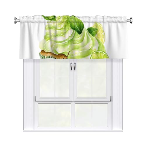 Mexpekil Cortinas de cocina de 54 x 18 pulgadas, cenefa de cortina con estampado de cupcakes de lima para cafetería, baño, dormitorio, sala de estar