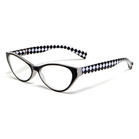Calabria Emily Cateye Reading Glasses +1.50 Black White Checkers Women Stylish Fashion Eyeglasses Cat Eye Readers Cover