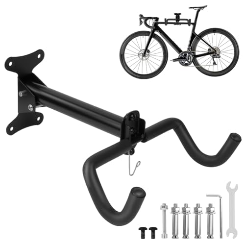 AOOSA Soporte de Pared Para Bicicleta, Ajustable en Ángulo Colgador Bicicleta Pared, Portabicicletas Plegable con Acolchado y Gancho Para Casco, Para uso en Interiores y Garajes, Carga máx. 30 kg