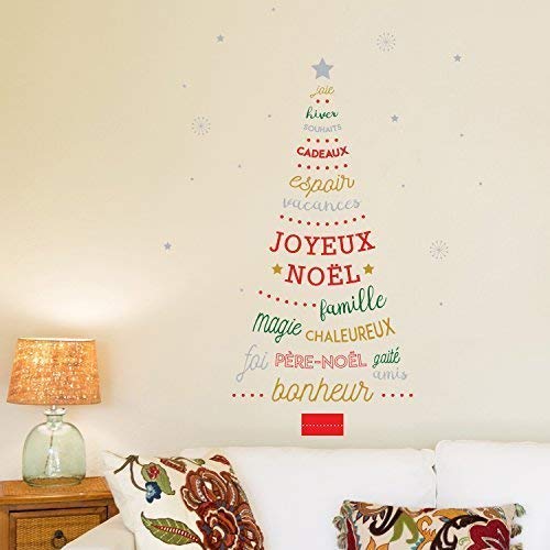 Wallflexi Christmas Decorations Wall Stickers " French Quotes Christmas Tree " Wall Murals Decals living Room Children Nursery School Restaurant Cafe Hotel Home Office Décor