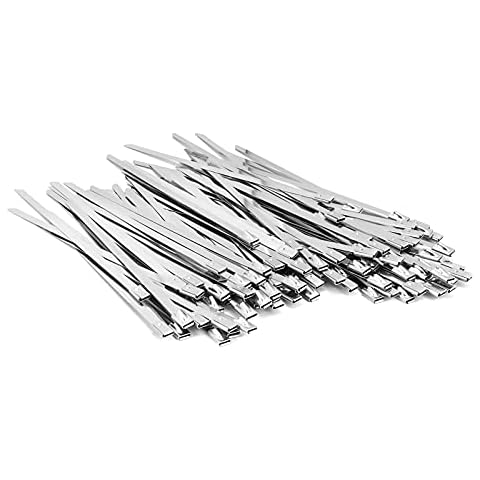 100PCS 9.8 inch 304 Stainless Steel Zip Ties Metal Zip Ties Heavy Duty Locking Cable ties Strap for Exhaust Wrap, Garage, Outdoor (9.8) Cover
