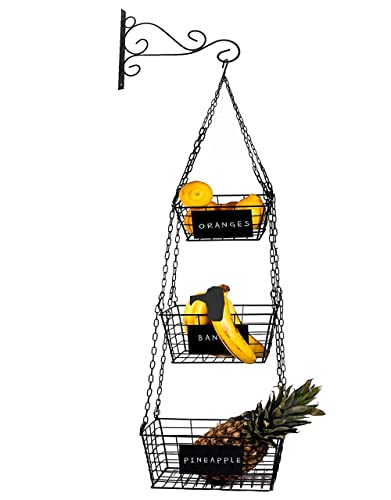 Hanging Basket For Kitchen 3 Tier Hanging Fruit Basket Square Wire Basket With Hanging Basket Use Brackets For Wall Hanging Or Ceiling Hook With Chalk Board By Z Basket Collection #TOP4