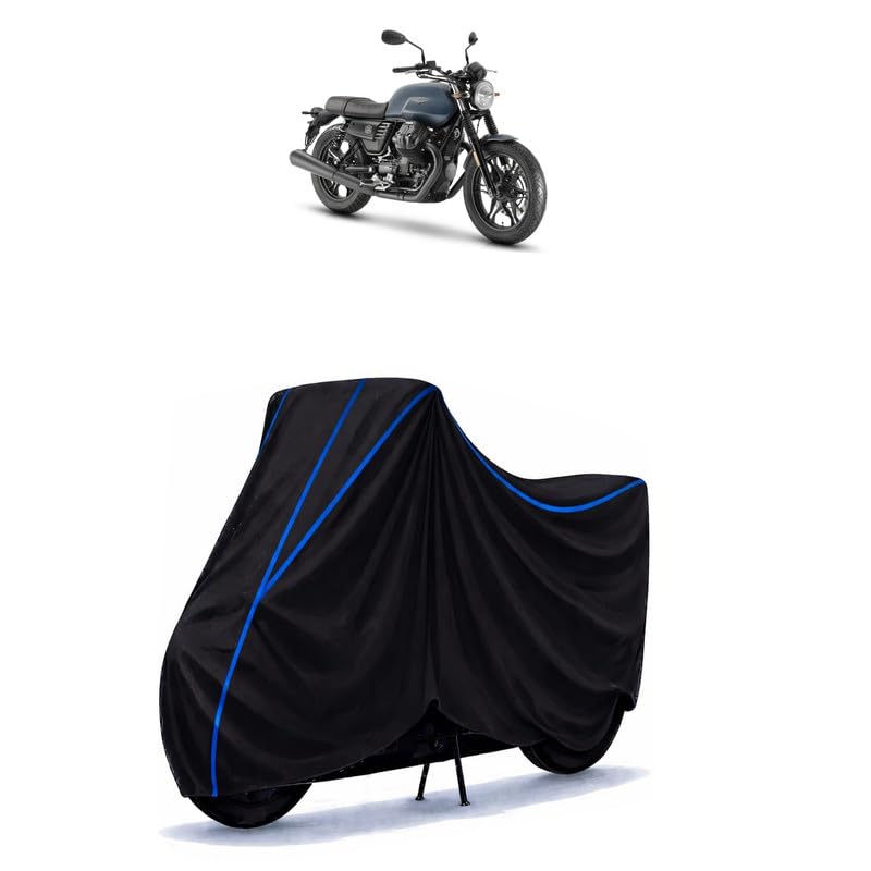 Image of V7 Bike Cover Water Resistant Universal Motorcycle Rain | Heavy Duty UV Protection, Dust, Scratch Indoor Outdoor All Weather with Black Blue Piping Elastic