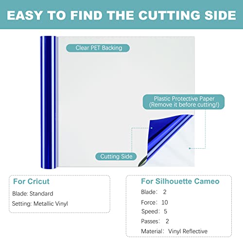 Image of HTVRONT Blue Chrome Permanent Vinyl - 12 inch x 10FT Mirror Metallic Permanent Adhesive Blue Vinyl Roll Compatible with Cricut Cutting Machine - Easy to Weed & Transfer