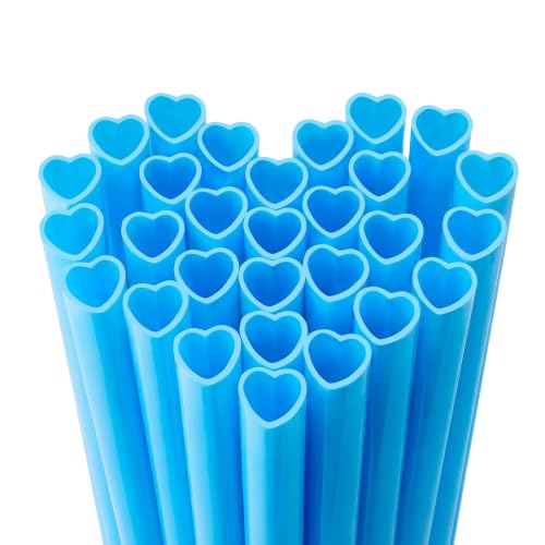 Image of 25pcs Heart Shaped Straws 8mm-Individually Wrapped Disposable Straws(Blue)