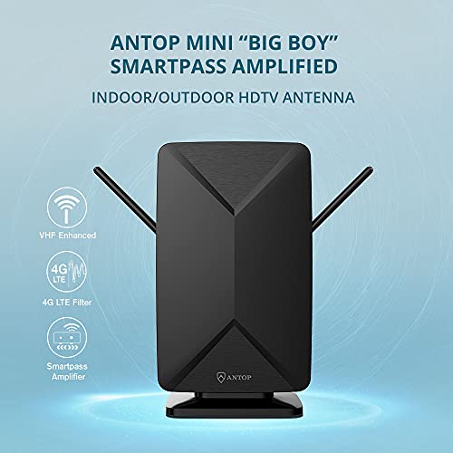 Hd Antenna - Antop At-406Bv Flat Panel Mini Big Boy Indoor/Outdoor Smartpass Amplified Digital Antenna With High Gain And Built-In 4G Lte Filter #TOP2