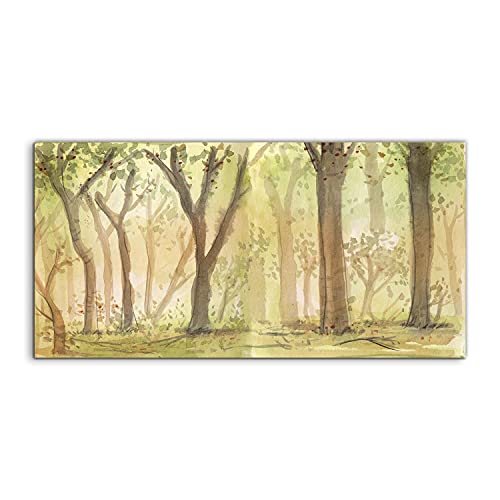 Tableau sur verre 140x70 cm Coloray forêt aquarelle pour décoration murale de salon